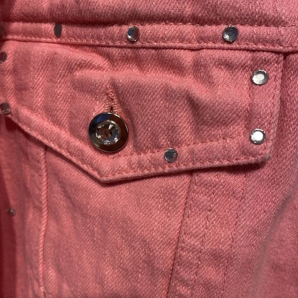 T Quaker Factory solid pink diamond buttons plus size denim jacket 3X - Picture 2 of 4